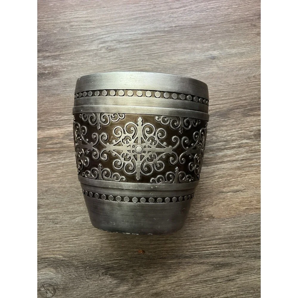 Raymond Waites Gray Silver Trashcan damask embossed resin planter